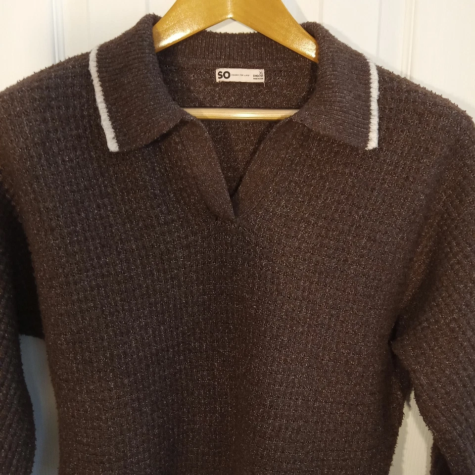 SO Suéter Recortado Para Mujer XL Marrón Pullover Tejido Suave Manga Larga Academia Acogedor Foto 2 de 4