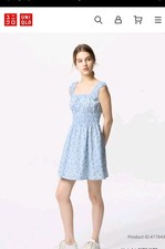 Uniqlo Women's Blue Floral Front Short Dress S Whimsical Cottegecore Romantic