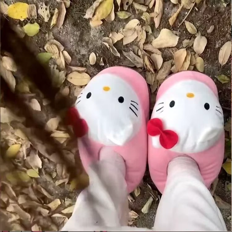 Hello Kitty Women Slippers Big Head Plush Cotton Shoes Winter Warm Cute Student - Image 3 of 4