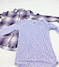Tractr Girls Two-Piece Layering Shirt Set Violet Shimmer/Leopard Size M 10/12