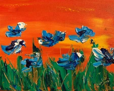 M.Kazav BLUE POPPIES   MODERN PAINTING   CANVAS ORIGINAL OIL N/R