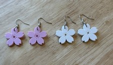 Two Pairs Of Cherry Blossom Earrings Pink And White 1 Made In USA