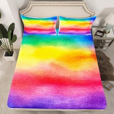 Girls Bed Set Rainbow Stripe Bedding Set for Girls Teens Bright Colorful Stri...