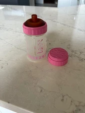 Vtg Playtex Nurser Drop In 4 oz Pink Baby Bottle Flat Top Brown Nipple