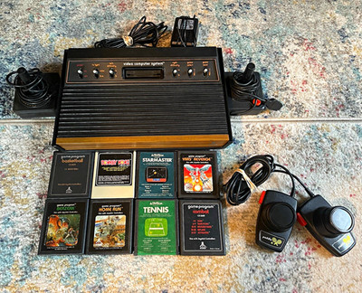 BROKEN Atari 2600 Light 6 stick Console, Controllers, and 8 games
