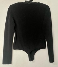 Long Sleeve Thong Bodysuit Black Size XL