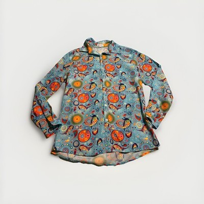 QZH DUAO 70s Disco Groovy Button Down Shirt M Psychedelic Boho Hippie Retro