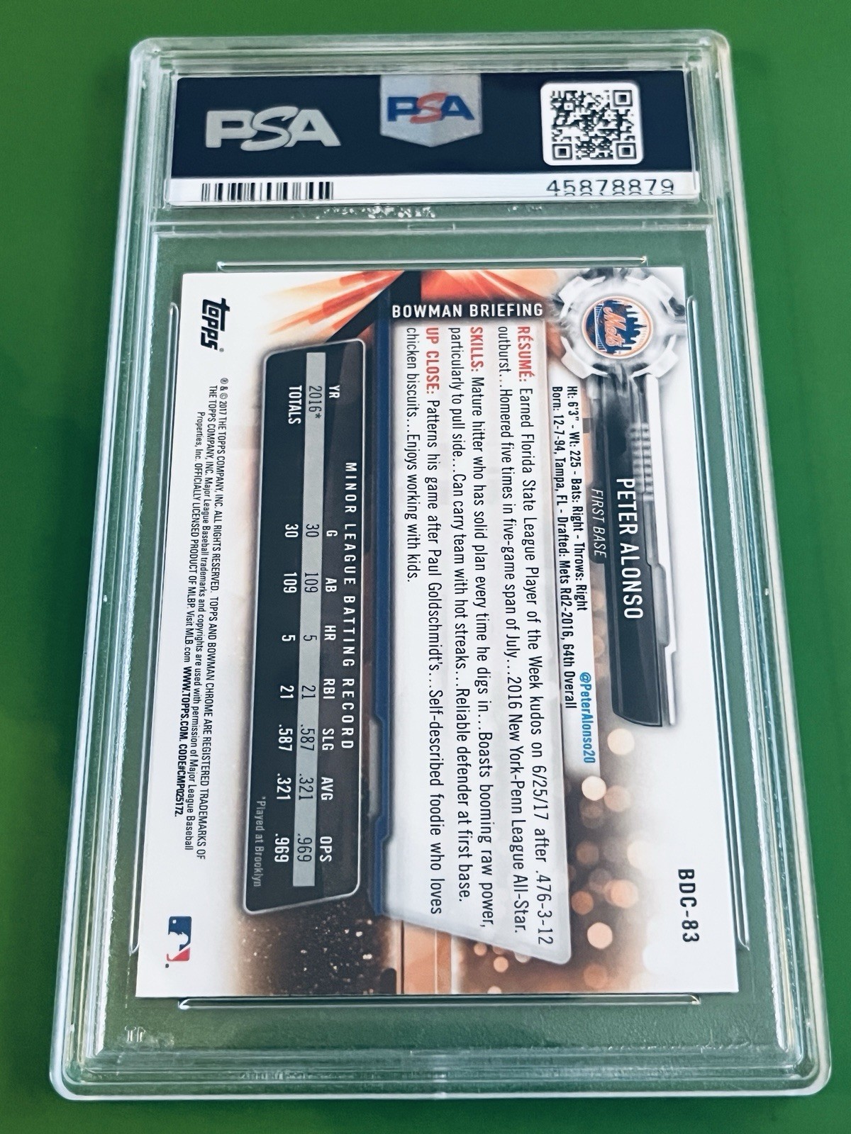 2017 Bowman Draft Chrome Pete Alonso #BDC-83 Mets (RC) PSA 10 *FliprelicSports* view 2