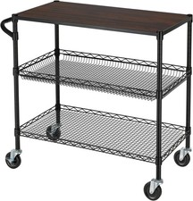 Finnhomy 3 Tier Heavy Duty Commercial Grade Utility Cart with Wood Top, Wire Rol
