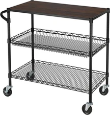 Finnhomy 3 Tier Heavy Duty Commercial Grade Utility Cart with Wood Top, Wire Rol