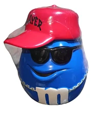 Galerie M&Ms Candy Cookie Jar Canister Blue M&M Player Red Baseball Cap