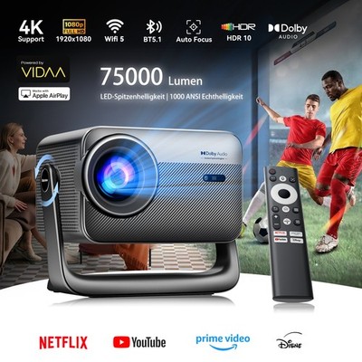 PV1000 Max Premium Beamer 75000 Lumen 1080P 4K VIDAA OS 360° Gimbal Netflix