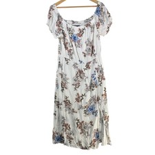 MINKPINK Dress Womens L White Floral Boho Scoop Neck Puff Sleeve Midi 130956