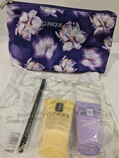 CLINIQUE 4 pc - cleansing mousse, moist lotion, eyeliner & pouch NEW