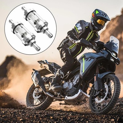 2x Verchromter Kraftstofffilter 8mm Universal Motorrad Glas Benzin Inline