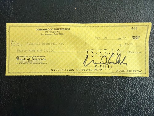 1970 Donnybrook Enterprises Bank Check Signed Atlantic Richfield Co