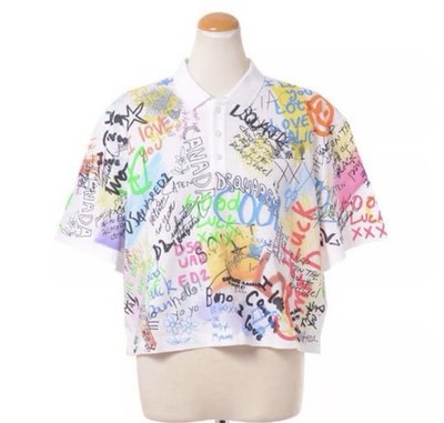 DSQUARED2 Graffiti Print Polo Shirt XS White Multicolor Short Sleeve Collared