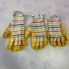 Kids Gardening Gloves: Yellow Striped Lot Of 3. S, M, L - New Ages 8 