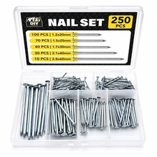 250 clavos de madera de cabeza plana surtidos varios pasadores de metal profesionales de carpintería hágalo usted mismo