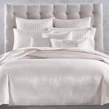 Hotel Collection Channels KING Duvet Cover White Pearl Stripe LUXURIOUS