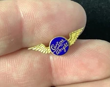 Vintage Gold Filled & Blue Enamel Curtiss Wright Winged Screw Back Lapel Cap Pin
