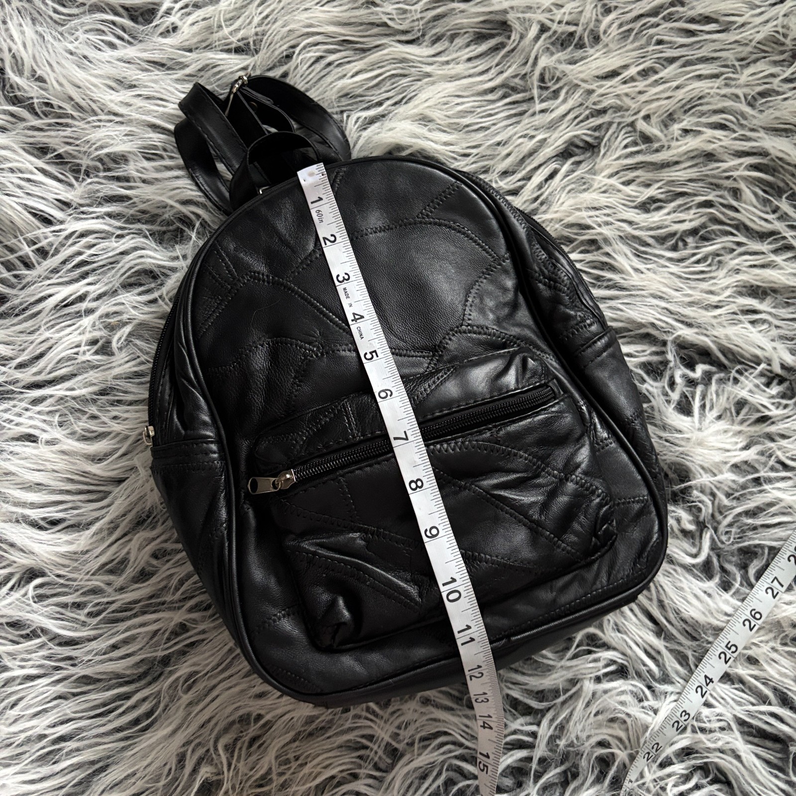 Black Genuine Leather Patchwork Mini Backpack Bag… - image 8