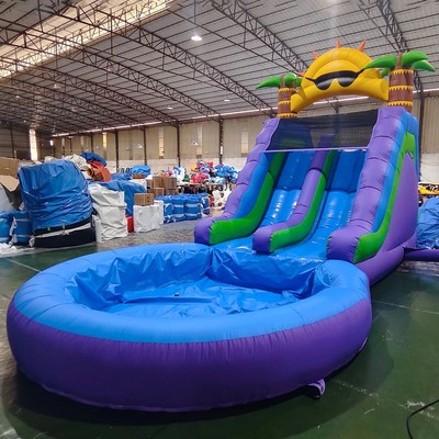 Commercial Inflatable Bounce House Dual Water Slide w/ Big Pool for Kids Adults