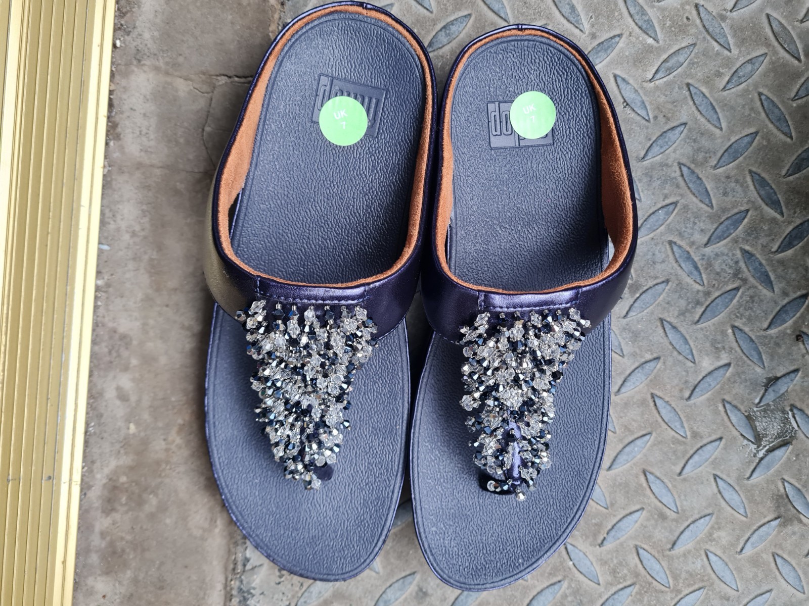 New Ladies Navy Rumba Beaded Toe Post Sandals FITFLOP UK 7