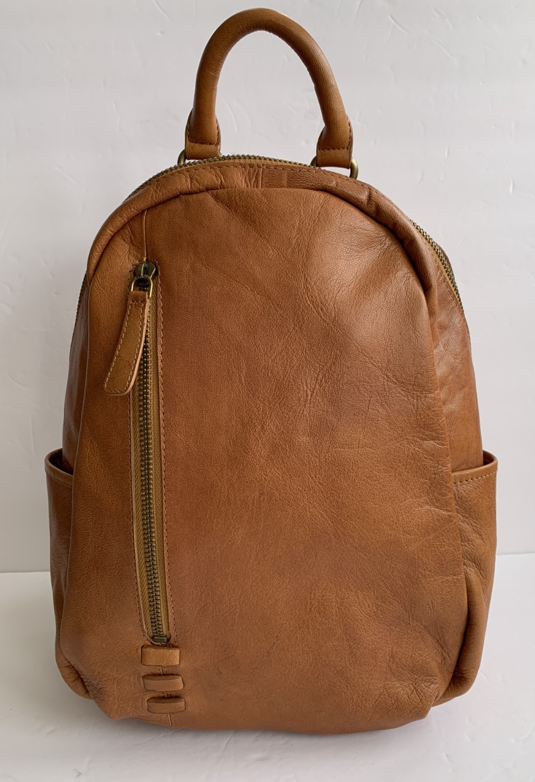 Brown Tan Leather Small Backpack 12" x 8" Bag Adjustable Str