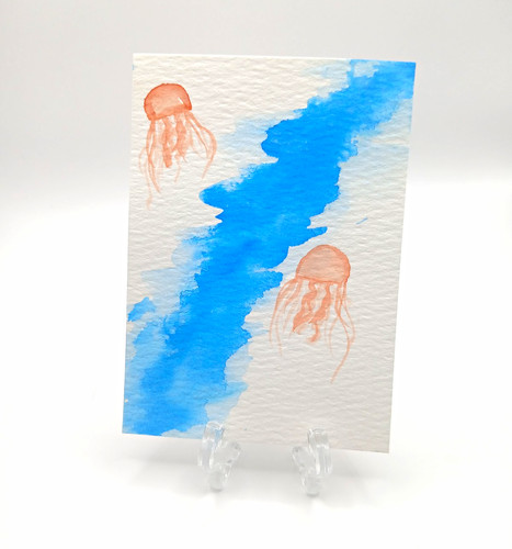 Aceo Jellyfish Watercolor Original Art Card Animal Nature Signed By Artist Atc