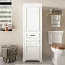 71" Freestanding Bathroom Vanity, White, Modern Design, Damping Hinge