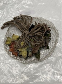 Vintage Womens Multicolor Leaf Pattern Bow Mesh Netting Pillbox Hat