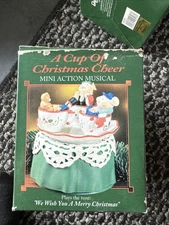 Enesco A Cup Of Christmas Cheer Mini Action Musical W/ Original Box Vintage 1995