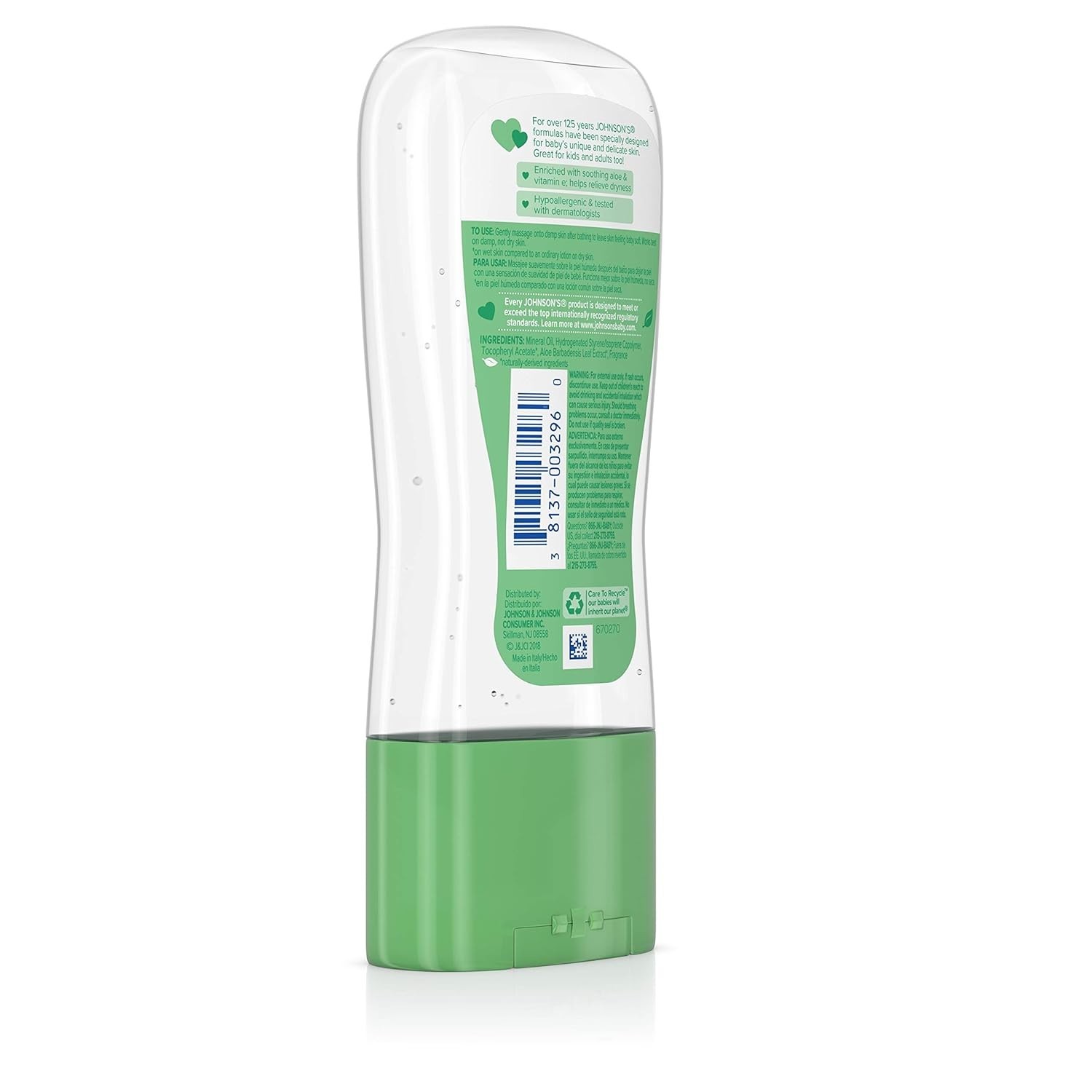 Johnson's Baby Oil Gel with Aloe Vera & Vitamin E, Baby Skin Care, 6.5 oz.