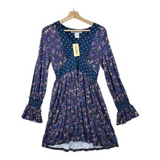 New American Rag Polka Dot Floral Long Sleeve Dress size Small Insignia Blue