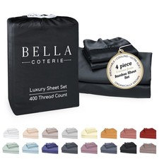 Queen Sheet Set Bamboo Viscose 100 Organic 18 Deep Pocket Black Bella Coterie