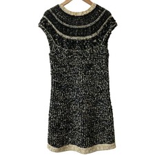 Chanel Icon Button Tweed Knit Dress Multicolor Size 34 Short