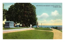 Postcard: SARCOPHAGUS AND MASSASOIT STATUE PLYMOUTH, MASS