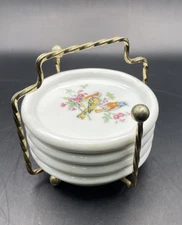 Vintage Songbird Ceramic Coasters Set of Four With Caddy