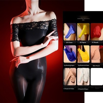 Off Shoulder Jumpsuit Ultra Sheer 5D Oil Glossy Bodysuit Full-Body Stockings