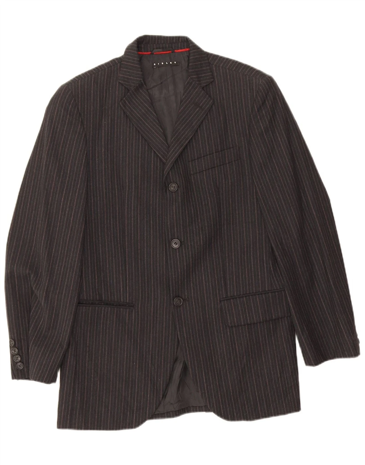 Sisley Mens 3 Button Blazer Jacket IT 46 Small Grey Pinstripe Cotton AF03