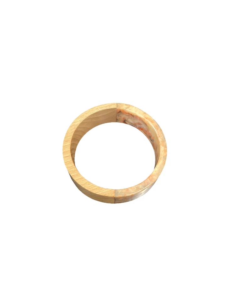 复古 Marblette Lucite And Wood Bangle Clean Line Modernist - 米色手链 — 第 2/4 张图片