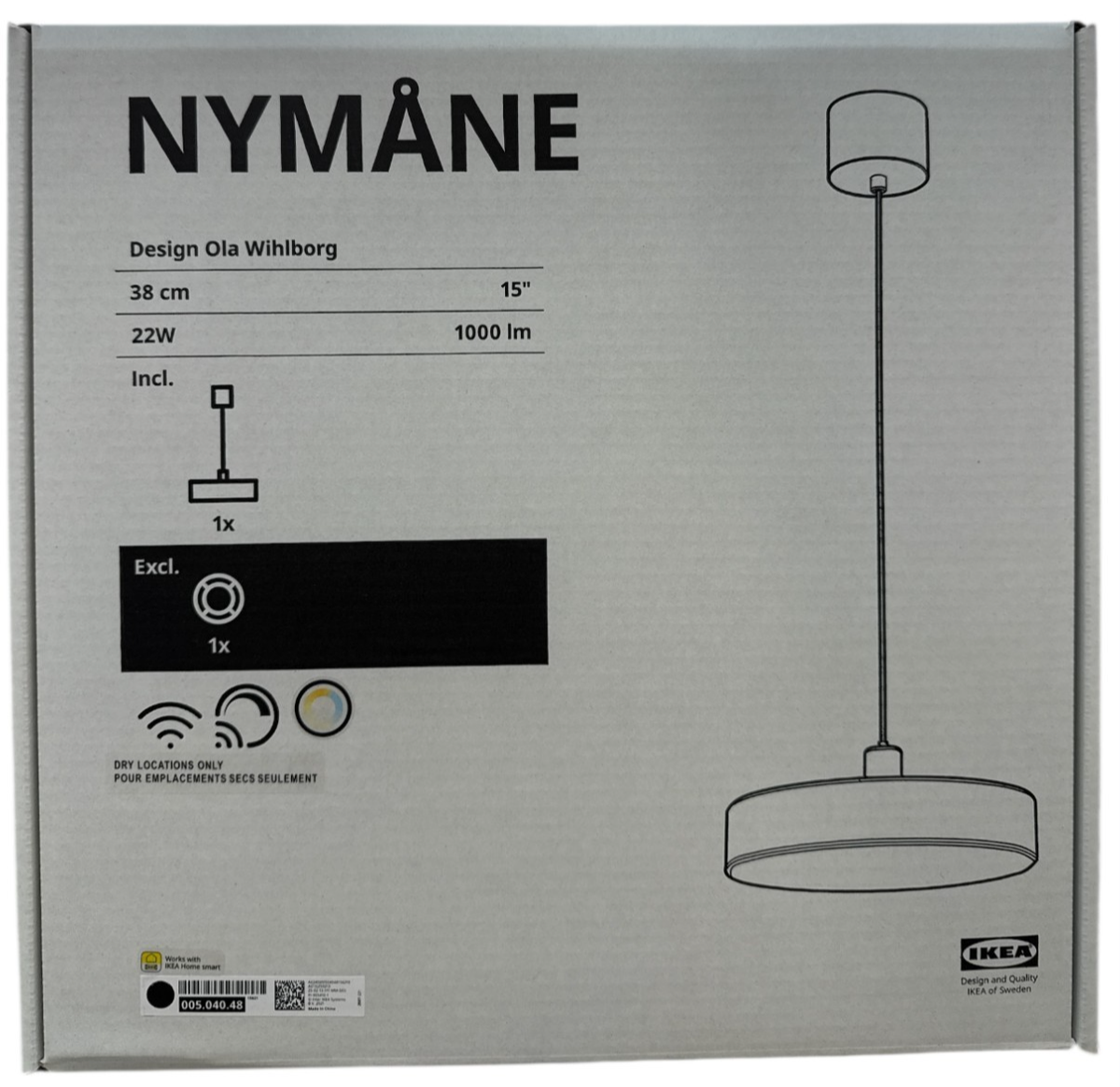 New IKEA NYMANE LED Pendant Lamp Anthracite 38 cm (15 