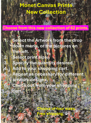 Monet Collection#2 of Canvas Art Prints - You Select the Size and Painting(s)