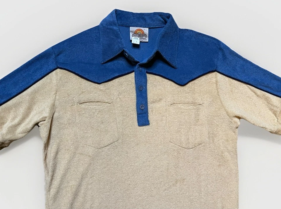 Vintage Terry Cloth Henley Pullover Shirt Mens Saturdays L NWT Deadstock - Image 2 of 4