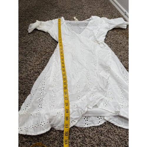 Japna White Eyelet Wrap Dress Womens Sz XS Cottagecore Feminine Boho Beachy - Picture 8 of 8
