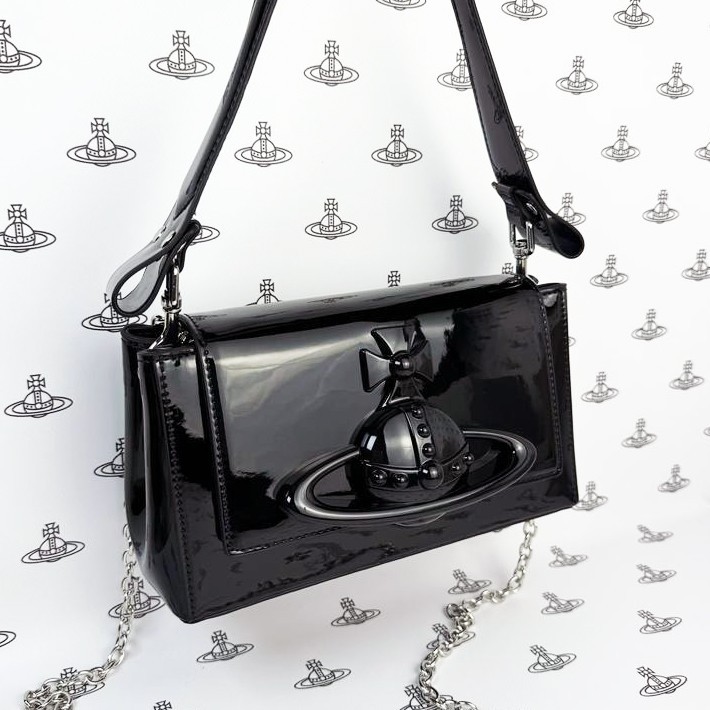Vivienne Westwood Hazel Medium Shoulder Bag Patent Leather Black F