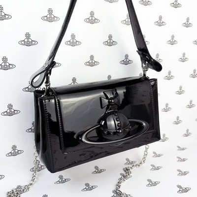 Vivienne Westwood Hazel Medium Shoulder Bag Patent Leather Black F