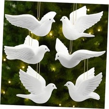 6pcs Christmas Dove Ornaments Artificial White Peace Dove Hanging Decoration