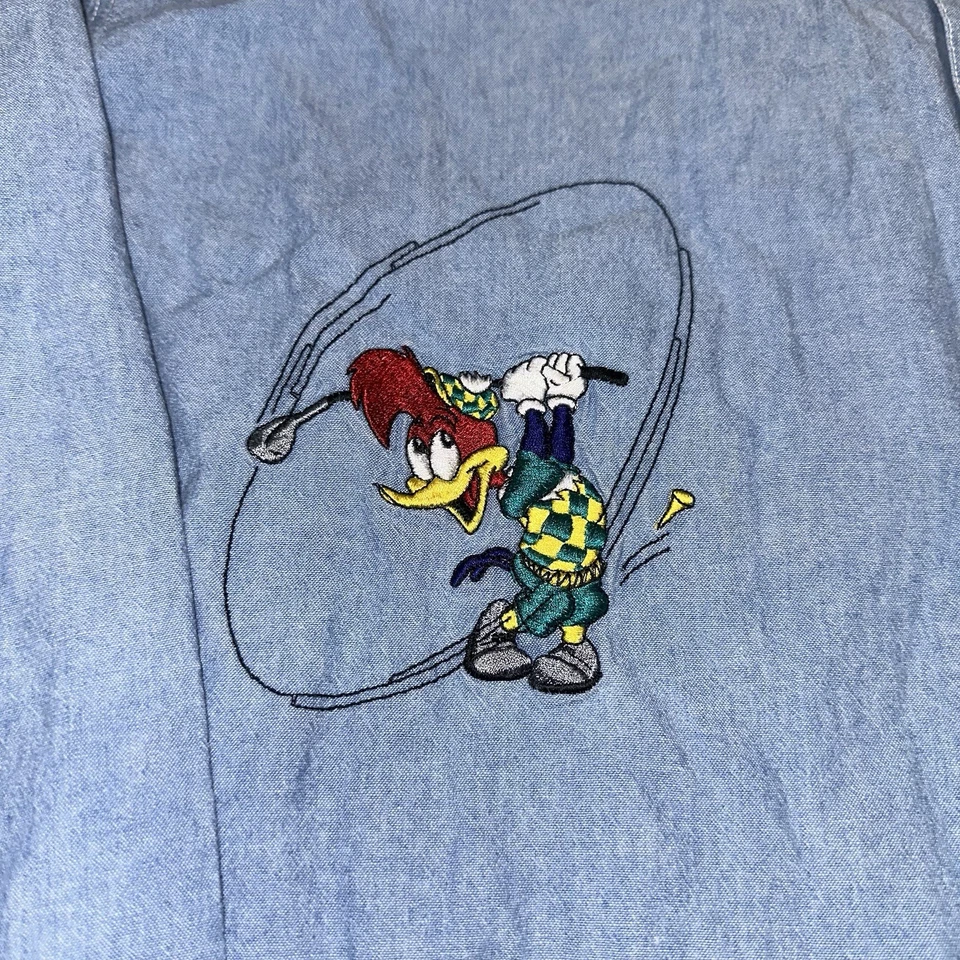 Vintage 90 Universal Studios Woody Woodpecker Golf Willy Willy Denim masculino XL Foto 3 de 4
